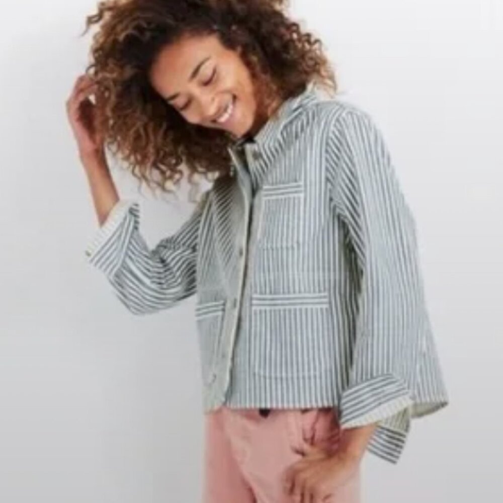 Madewell Striped Cropped Denim Jacket, Size M